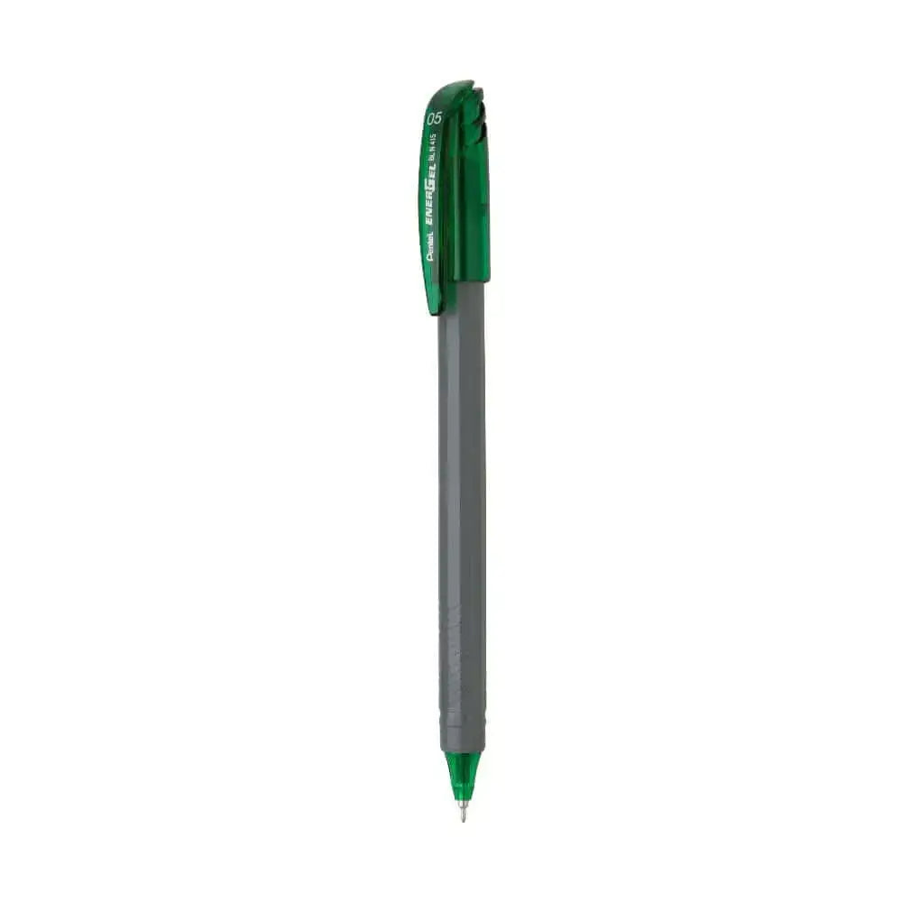 Pentel Energel Roller Gel Pen | Quick Dry Ink For Smudge-Free Writing in sleek grey body with green accents.