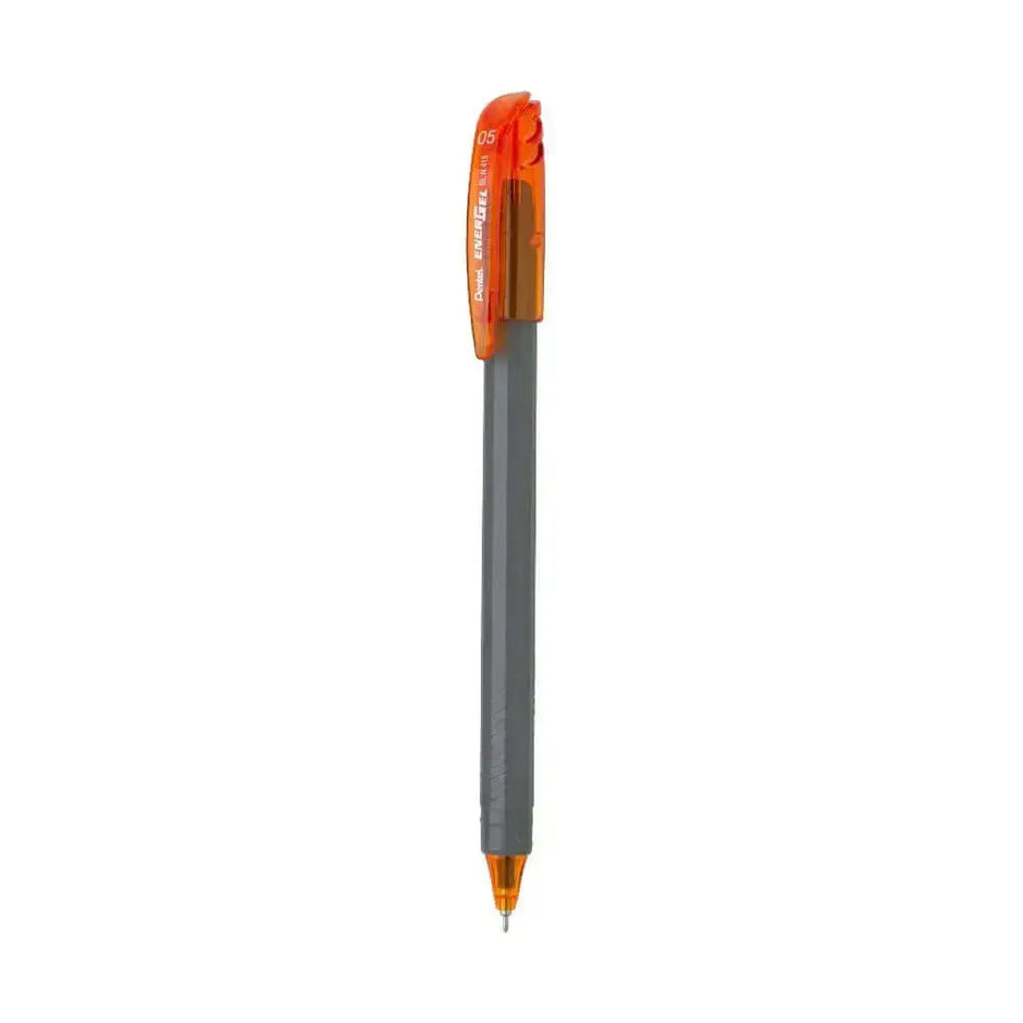 Pentel Energel Roller Gel Pen | Quick Dry Ink For Smudge-Free Writing in sleek grey color with orange accents.