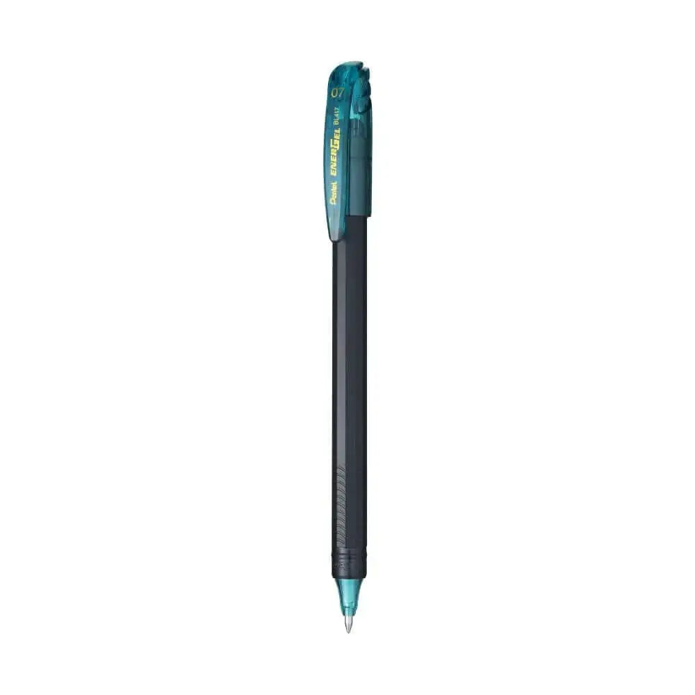 Pentel Energel Roller Gel Pen | Quick Dry Ink For Smudge-Free Writing in teal and black design.