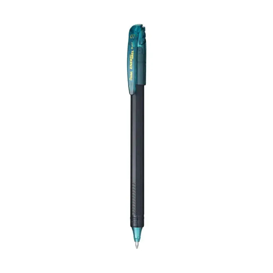 Pentel Energel Roller Gel Pen | Quick Dry Ink For Smudge-Free Writing in teal and black design.