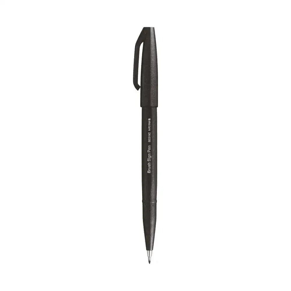 Pentel Flexible Tip Brush Sign Pen SES15C in black with a sleek design for creative projects.