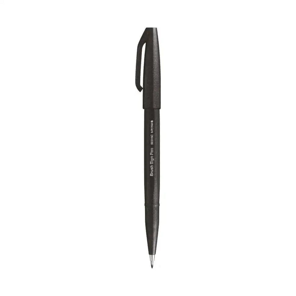 Pentel Flexible Tip Brush Sign Pen SES15C in black with a sleek design for creative projects.