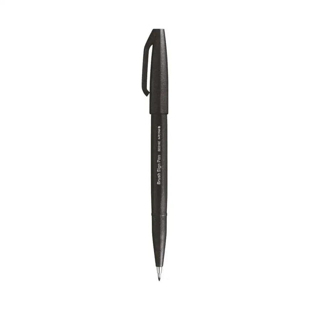 Pentel Flexible Tip Brush Sign Pen SES15C in black with a sleek design for creative projects.