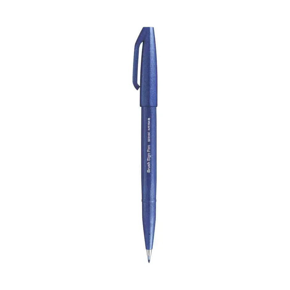 Pentel Flexible Tip Brush Sign Pen SES15C in blue with a cap for precise illustration and lettering.
