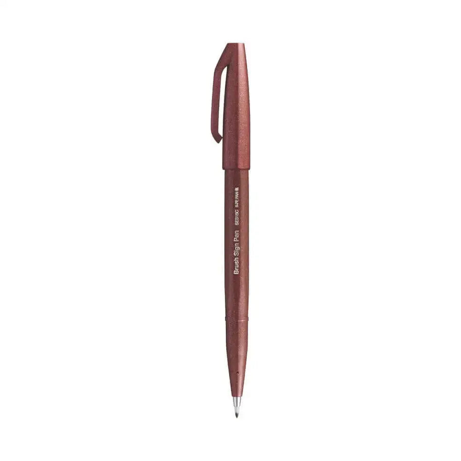 Pentel Flexible Tip Brush Sign Pen SES15C in a unique rose gold finish for elegant writing and illustration.