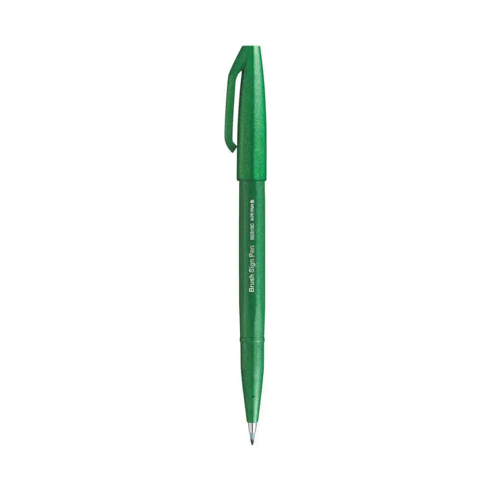 Pentel Flexible Tip Brush Sign Pen SES15C in vibrant green color showcasing its flexible tip design.