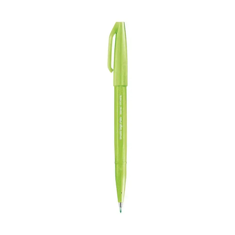 Pentel Flexible Tip Brush Sign Pen SES15C in vibrant green color for creative projects and illustrations.