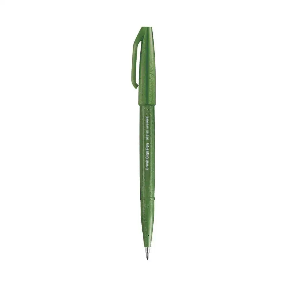 Pentel Flexible Tip Brush Sign Pen SES15C in vibrant green color, perfect for illustrations and calligraphy.