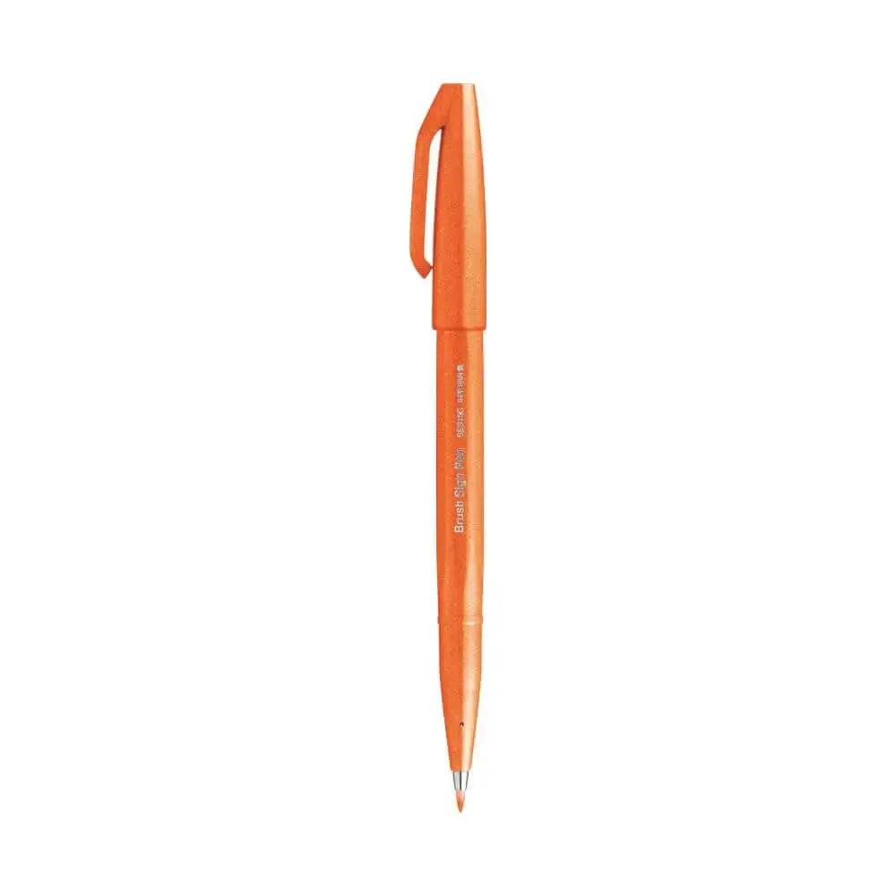 Pentel Flexible Tip Brush Sign Pen SES15C in vibrant orange color for illustrations and calligraphy.