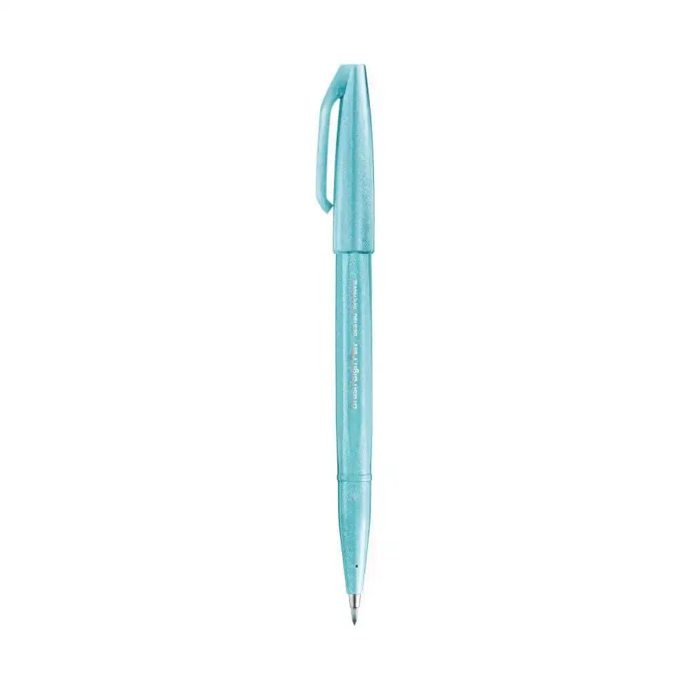 Pentel Flexible Tip Brush Sign Pen SES15C in vibrant turquoise color for calligraphy and illustrations.
