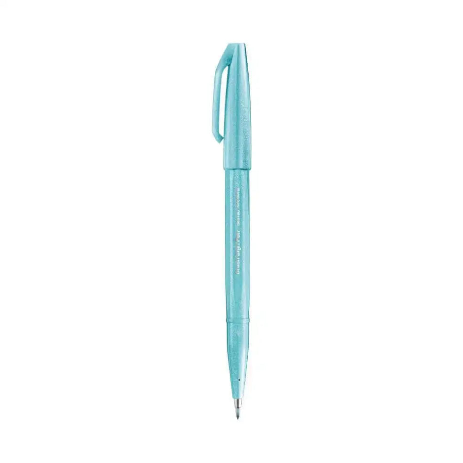 Pentel Flexible Tip Brush Sign Pen SES15C in vibrant turquoise color for calligraphy and illustrations.