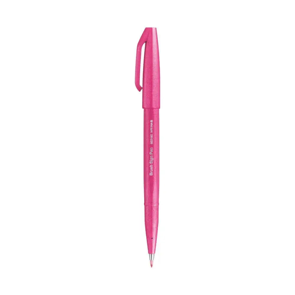Pentel Flexible Tip Brush Sign Pen SES15C in vibrant pink color, perfect for calligraphy and illustrations.