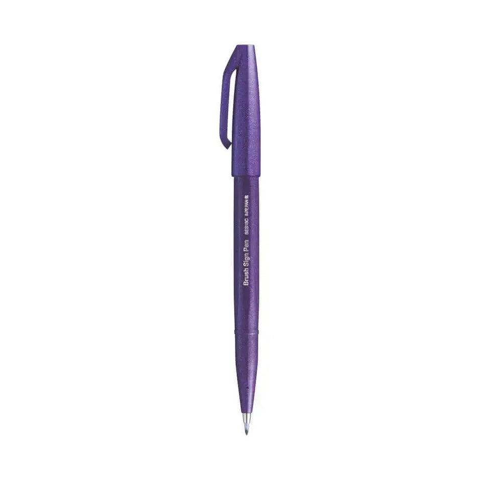 Pentel Flexible Tip Brush Sign Pen SES15C in vibrant purple color, ideal for illustrations and calligraphy.