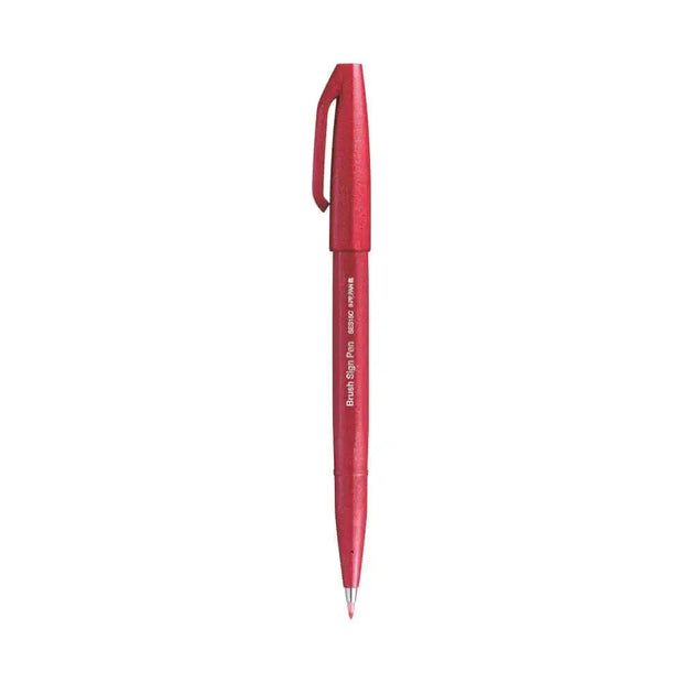 Pentel Flexible Tip Brush Sign Pen SES15C in vibrant red color with a sleek design for creative projects.