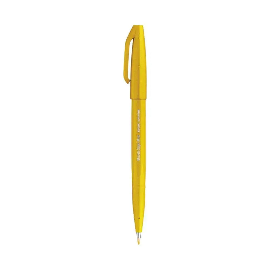 Pentel Flexible Tip Brush Sign Pen SES15C in vibrant yellow color for illustrations and lettering.
