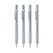 Four Pentel GraphGear 500 Mechanical Pencils showcasing different lead sizes and stylish silver design.