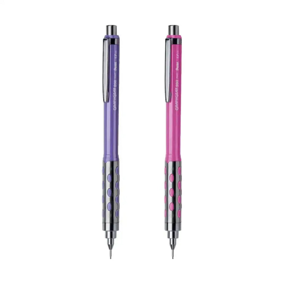 Pentel GraphGear 800 Mechanical Pencil in purple and pink, showcasing comfort grip and precision design.