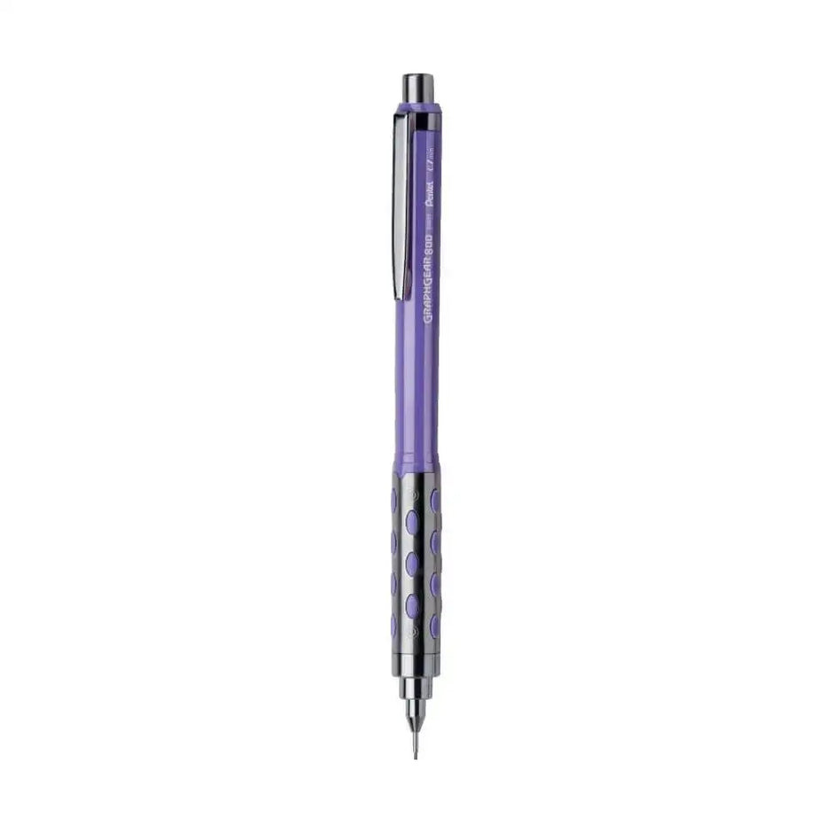 Pentel GraphGear 800 Mechanical Pencil in purple color with metal grip and latex-free pads.