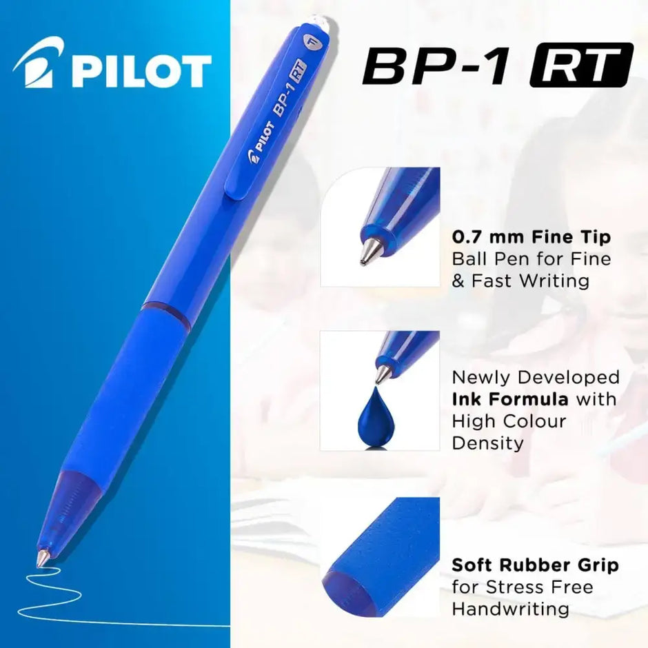 Pilot BP-1 RT 0.7mm Fine Tip Ball Pen with Soft Rubber Grip for smooth writing.