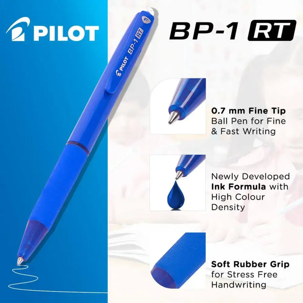 Pilot BP-1 RT 0.7mm Fine Tip Ball Pen with Soft Rubber Grip for smooth writing.