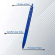 Pilot BP-1 RT 0.7mm Fine Tip Ball Pen with Soft Rubber Grip shown with clicker action and comfortable grip features.