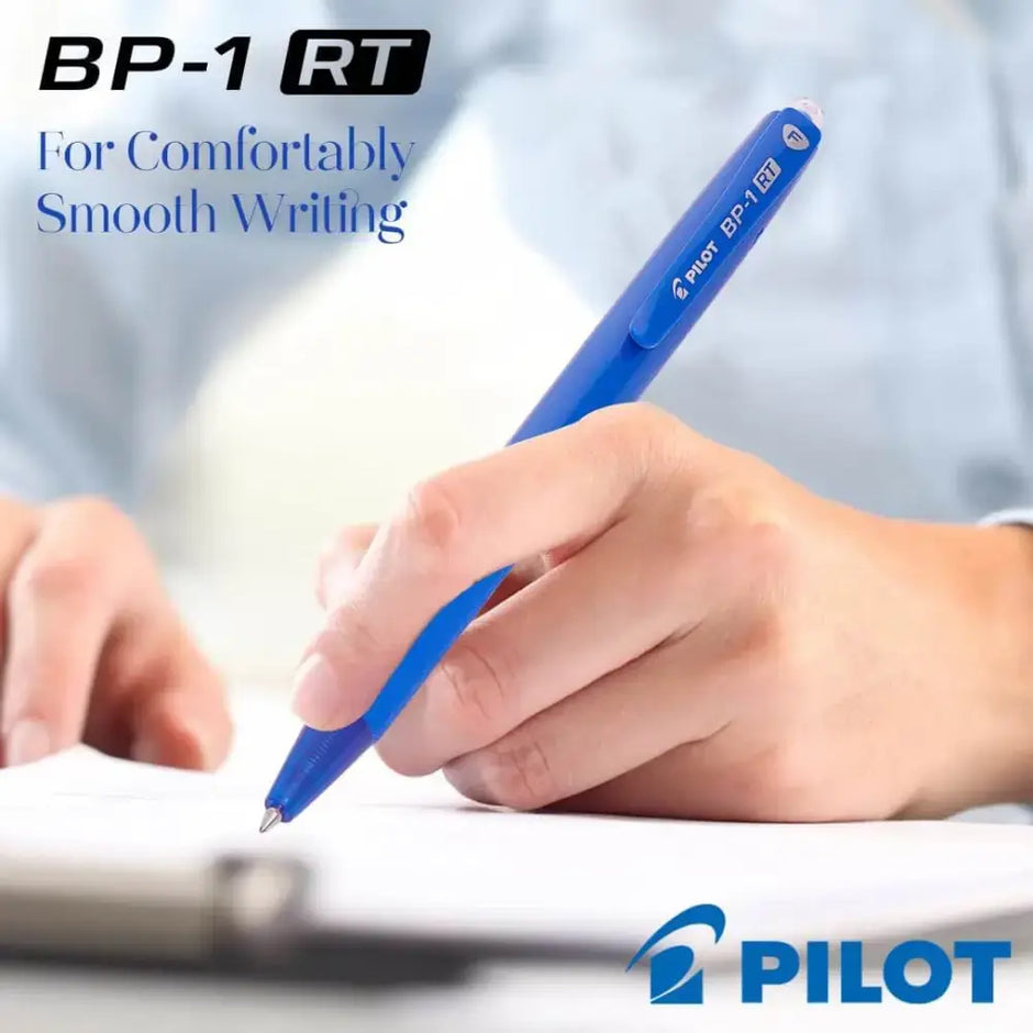 Pilot BP-1 RT 0.7mm Fine Tip Ball Pen with Soft Rubber Grip in use for smooth writing