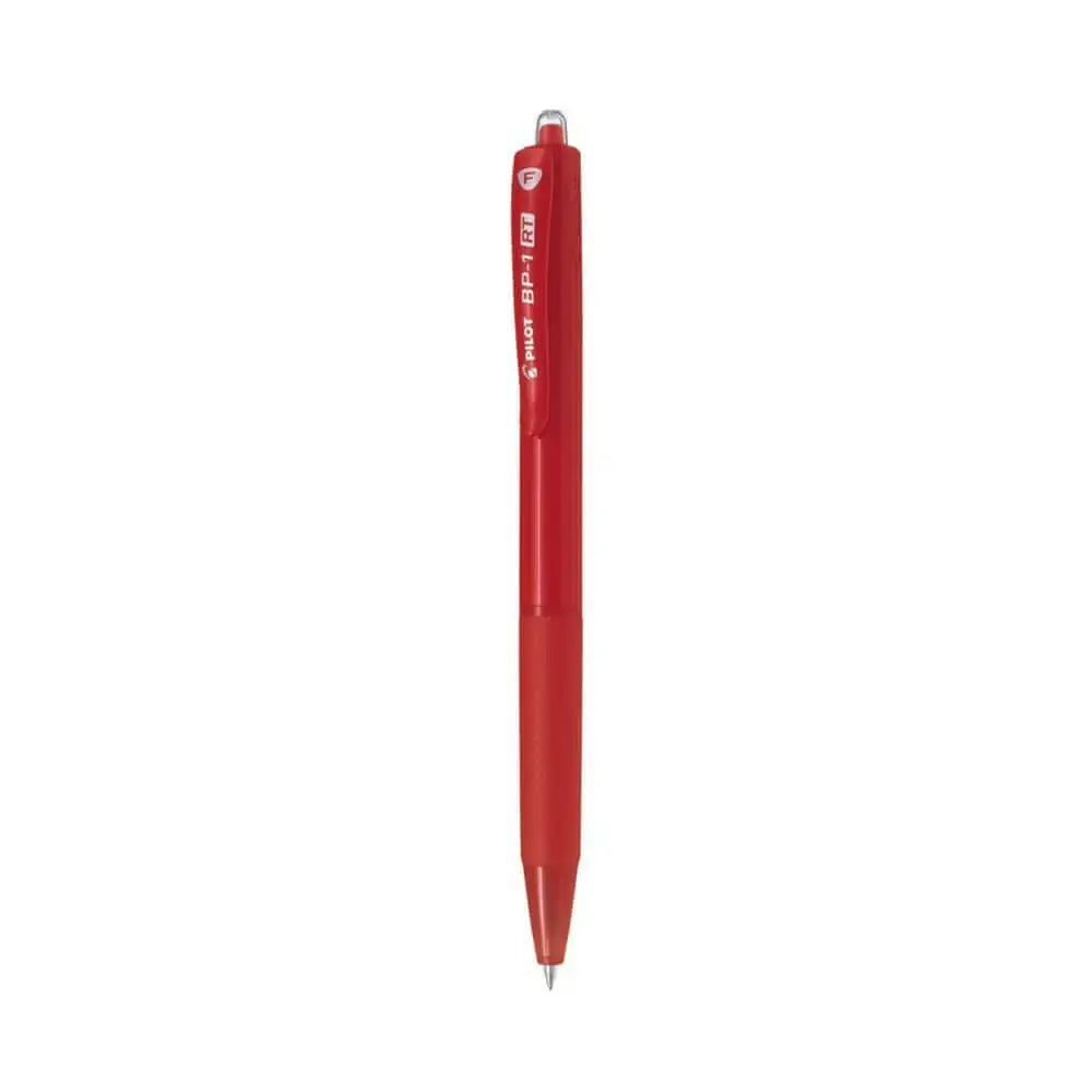 Pilot BP-1 RT 0.7mm Fine Tip Ball Pen with Soft Rubber Grip in red color.