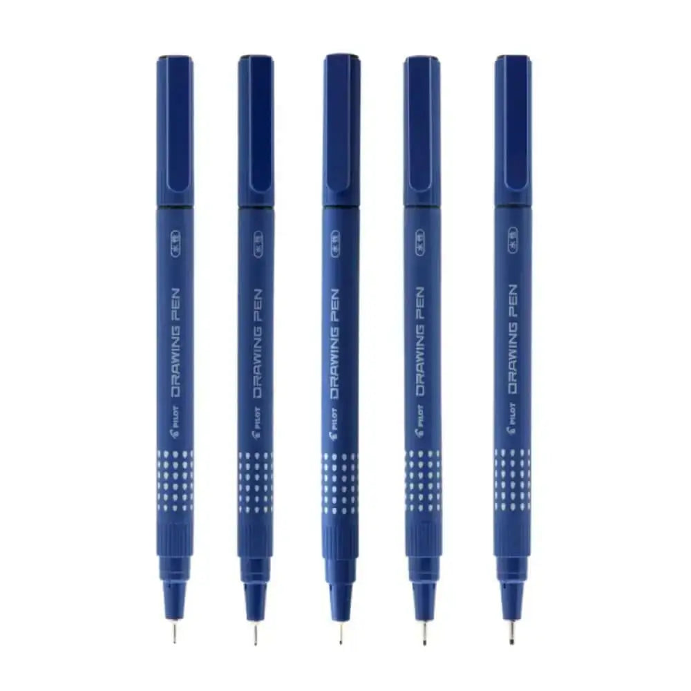 Pilot Drawing Pen Set of 5 featuring blue ink pens with fine tips, perfect for sketching and drafting.