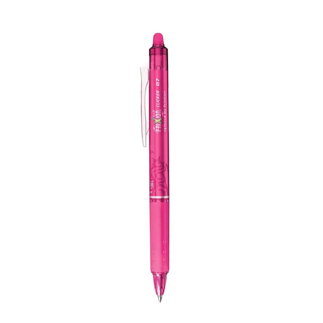 Pilot Frixion Clicker 0.7mm Fine Point Roller Ball Pen with Comfortable Dimpled Grip & Inbuild Eraser - Pink - Roller