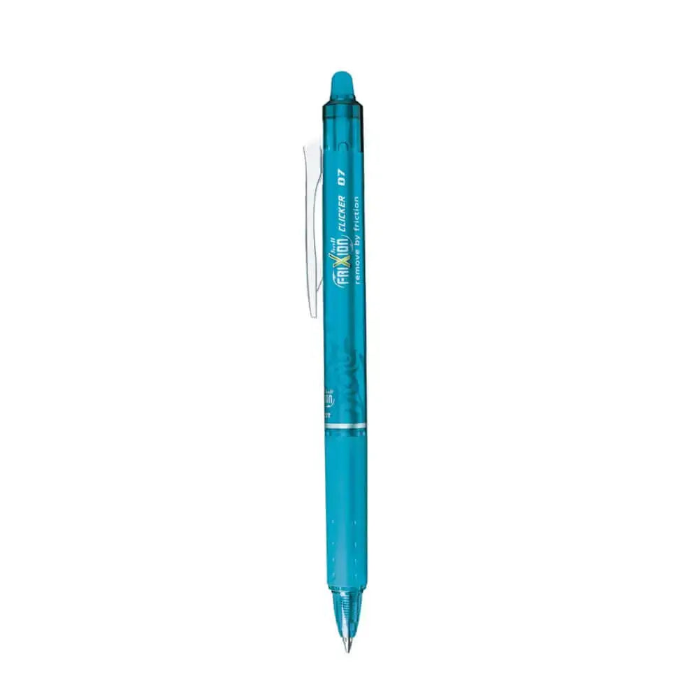 Pilot Frixion Clicker 0.7mm Fine Point Roller Ball Pen with Comfortable Dimpled Grip & Inbuild Eraser in blue.