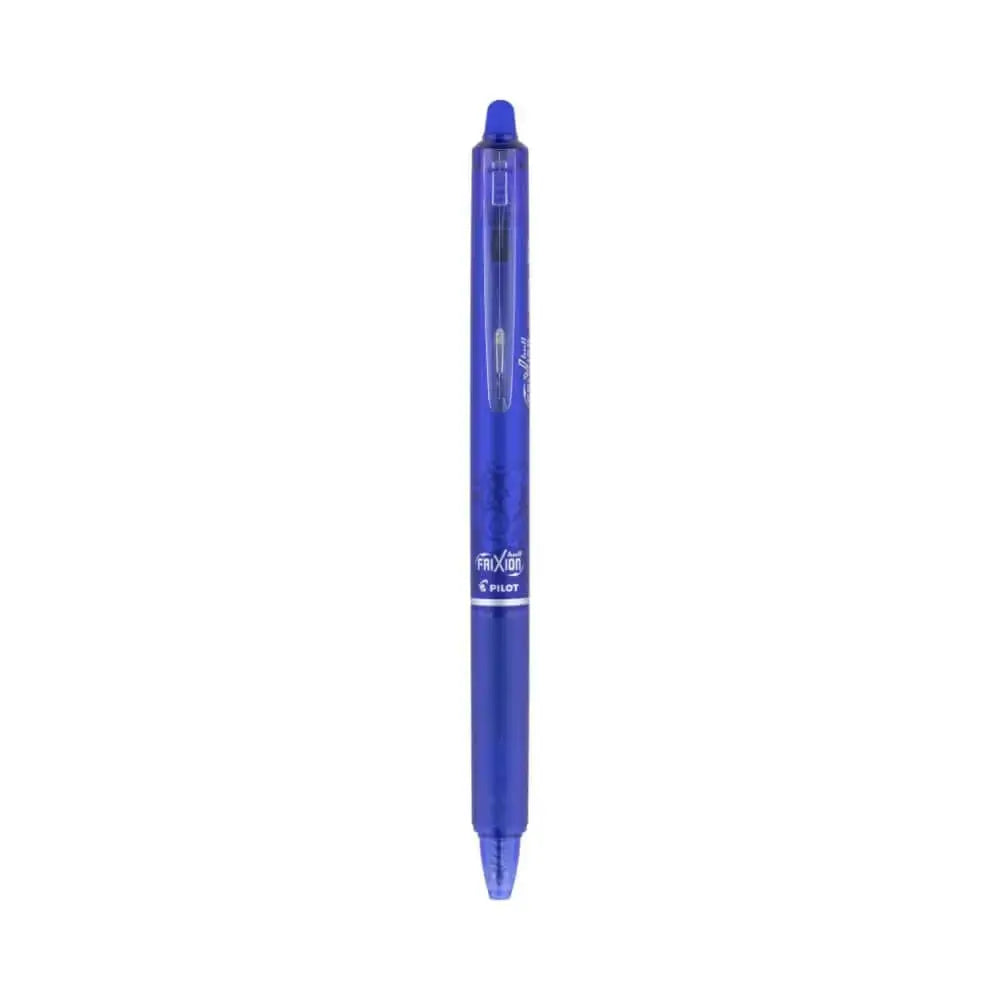 Pilot Frixion Clicker 0.7mm Fine Point Roller Ball Pen with Comfortable Dimpled Grip & Inbuild Eraser in blue color.