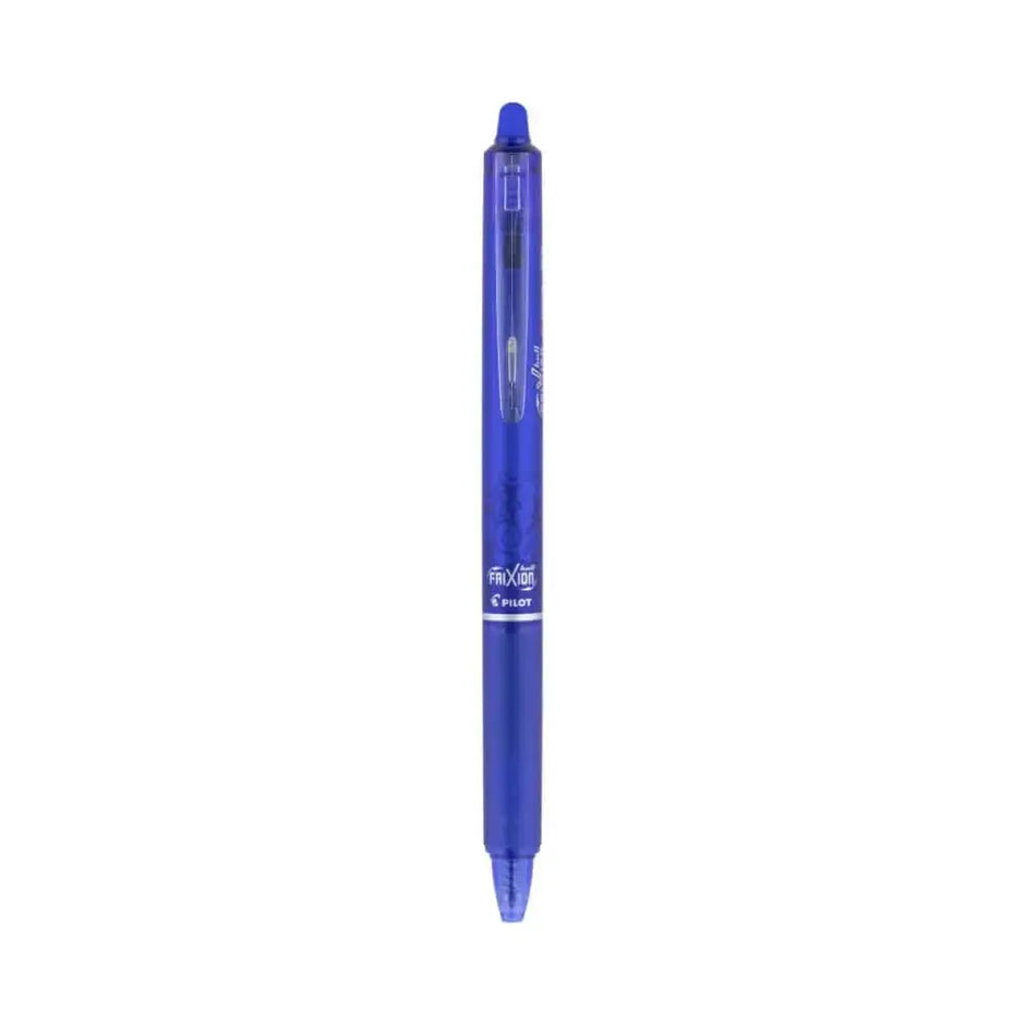 Pilot Frixion Clicker 0.7mm Fine Point Roller Ball Pen with Comfortable Dimpled Grip & Inbuild Eraser in blue color.