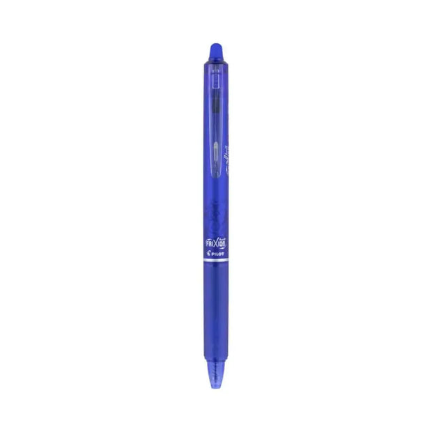 Pilot Frixion Clicker 0.7mm Fine Point Roller Ball Pen with Comfortable Dimpled Grip & Inbuild Eraser in blue color.
