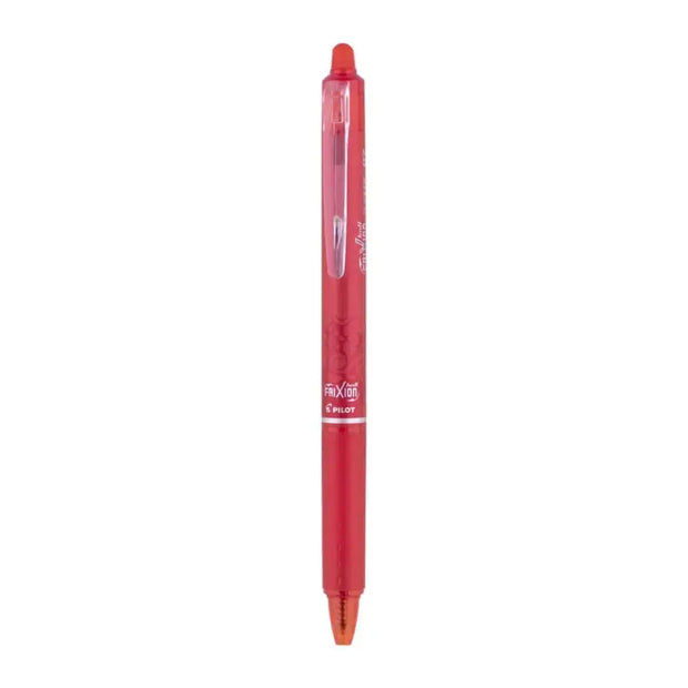 Pilot Frixion Clicker 0.7mm Fine Point Roller Ball Pen with Comfortable Dimpled Grip & Inbuild Eraser in red color.