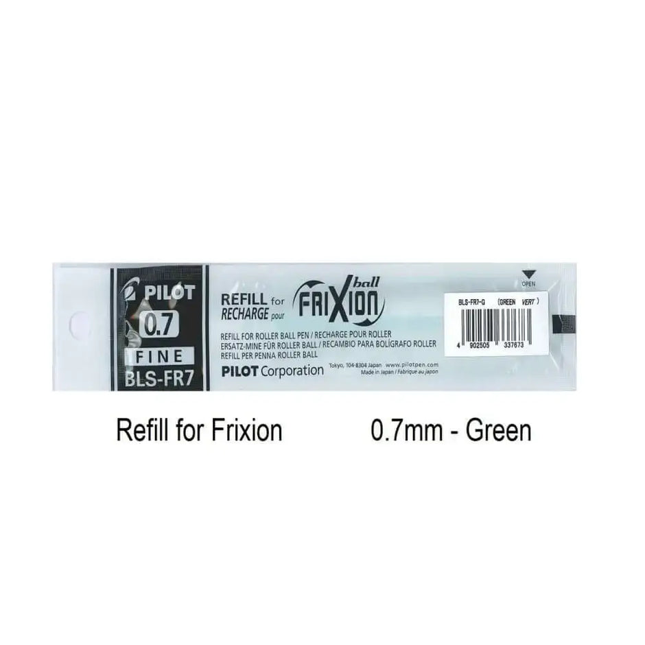 Pilot Frixion Refill 0.7MM for Frixion Roller/Clicker in green packaging.