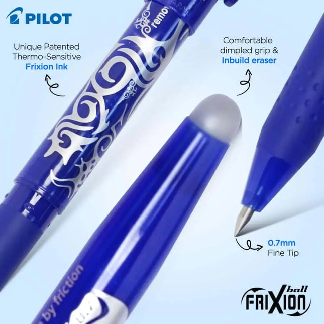 Pilot Frixion Roller Ball Pen with Comfortable Dimpled Grip & Inbuild Eraser - Roller Ball Pens