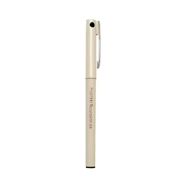 Pilot Hi-Tecpoint O5 0.5mm Extra Fine Point Roller Ball Pen in beige color with cap on.