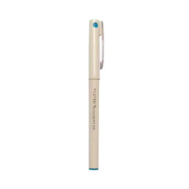 Pilot Hi-Tecpoint O5 0.5mm Extra Fine Point Roller Ball Pen in beige with blue accent.