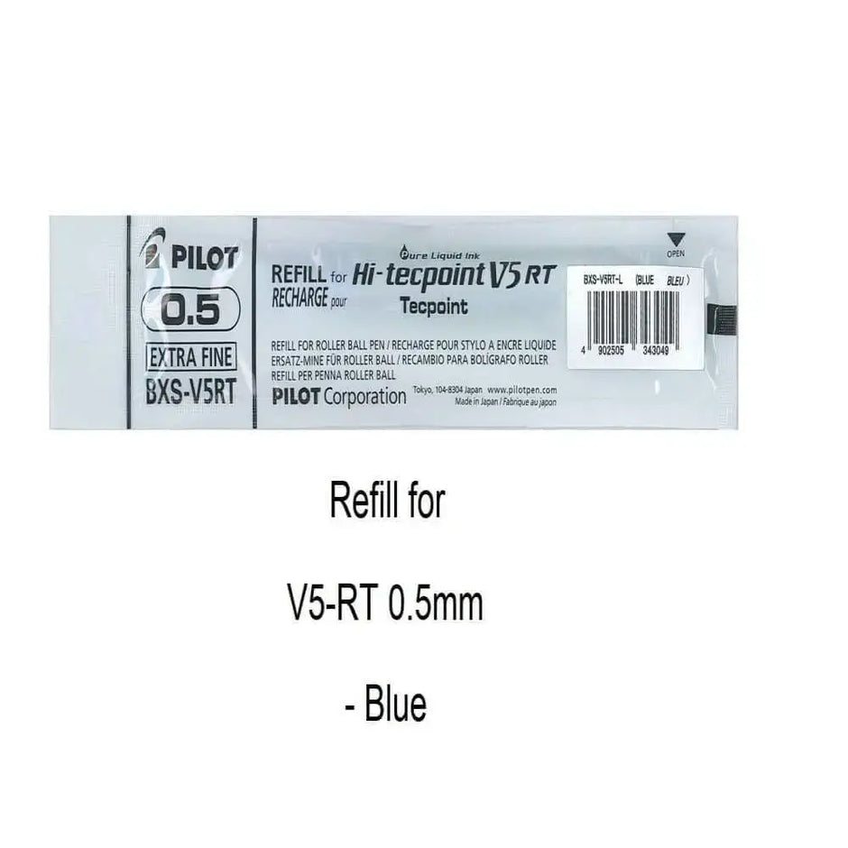 Pilot Hi-Tecpoint Refill 0.5MM for V5RT - Blue ink refill packaging for V5 RT pens.