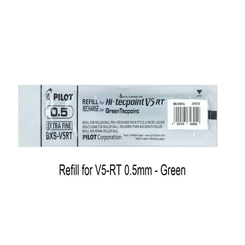 Pilot Hi-Tecpoint Refill 0.5MM for V5RT in green packaging for endless writing.