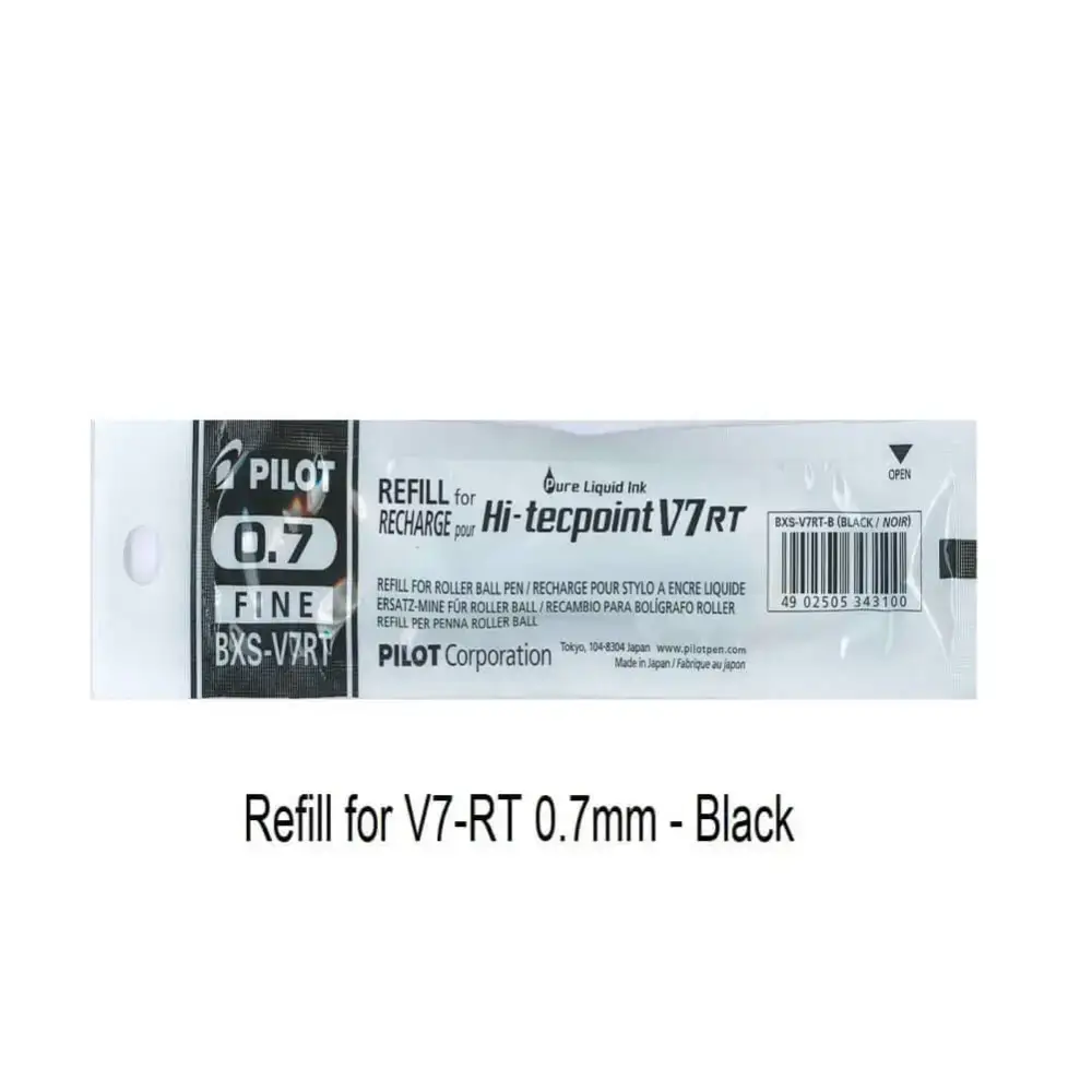 Pilot Hi-Tecpoint Refill 0.7MM for V7RT - Black ink refill in recyclable packaging