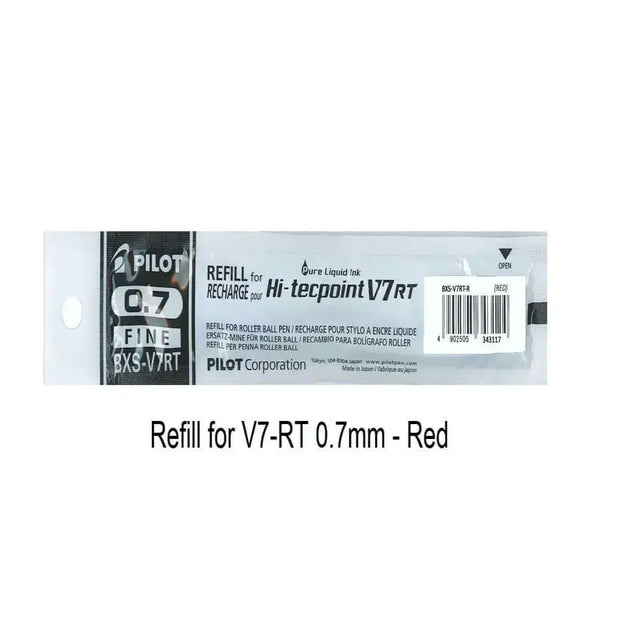 Pilot Hi-Tecpoint Refill 0.7MM for V7RT - Red ink cartridge packaging