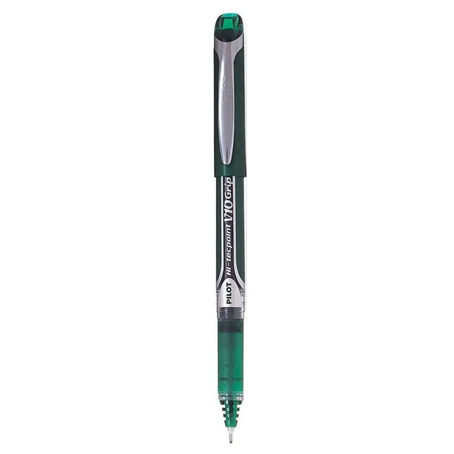 Pilot Hi-Tecpoint V10 Grip 1.0mm Medium Point Pure Liquid Ink Roller Ball Pen with Dimpled Rubber Grip - Green - Roller