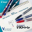 Pilot Hi-Tecpoint V10 Grip 1.0mm Medium Point Pure Liquid Ink Roller Ball Pen with Dimpled Rubber Grip on notebook.
