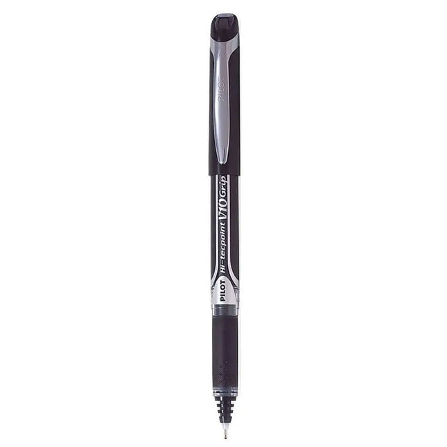 Pilot Hi-Tecpoint V10 Grip 1.0mm Medium Point Pure Liquid Ink Roller Ball Pen with Dimpled Rubber Grip - Black - Roller