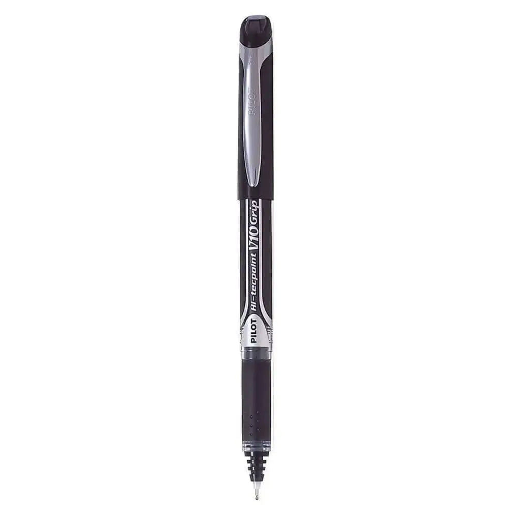 Pilot Hi-Tecpoint V10 Grip 1.0mm Medium Point Pure Liquid Ink Roller Ball Pen with Dimpled Rubber Grip
