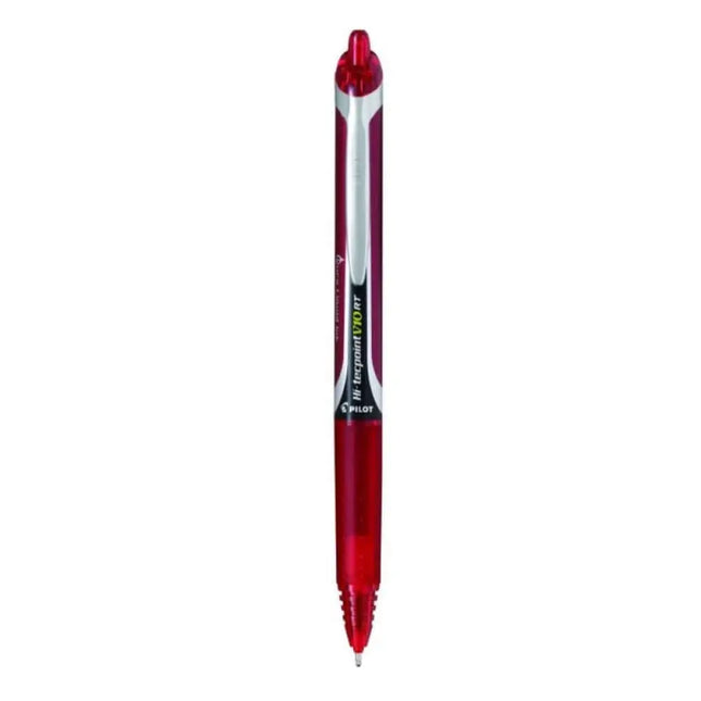Pilot Hi-Tecpoint V10 RT 1.0mm Medium Point Pure Liquid Ink Retractable Roller Ball Pen with Dimpled Rubber Grip - Red