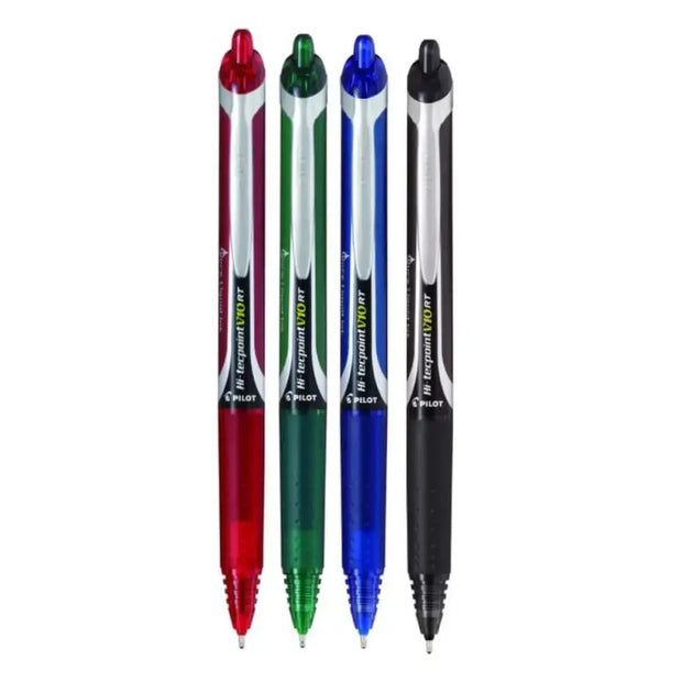 Pilot Hi-Tecpoint V10 RT 1.0mm Medium Point Pure Liquid Ink Retractable Roller Ball Pen with Dimpled Rubber Grip in four colors
