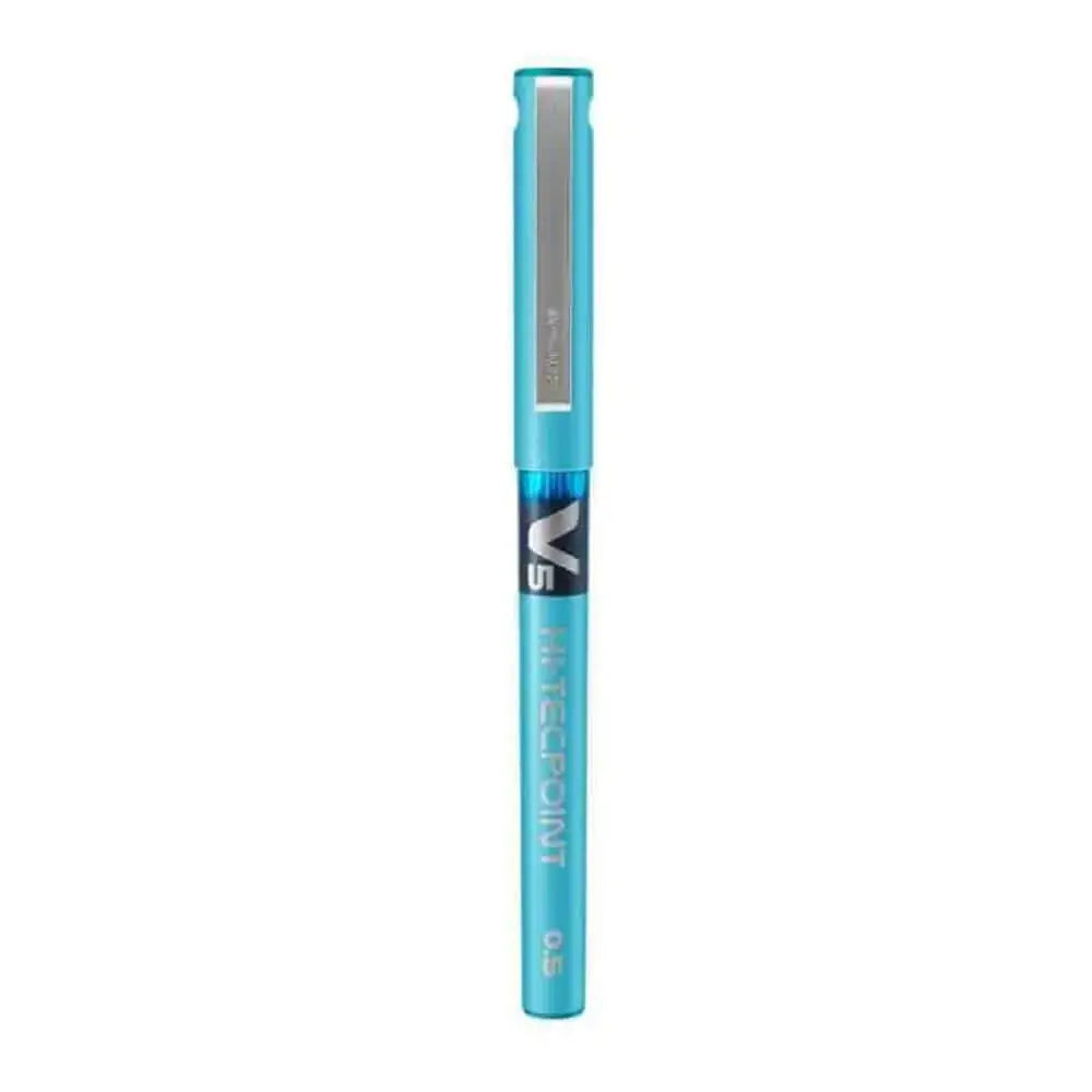 Pilot Hi-Tecpoint V5 0.5mm Extra Fine Point Pure Liquid Ink Roller Ball Pen in blue color.