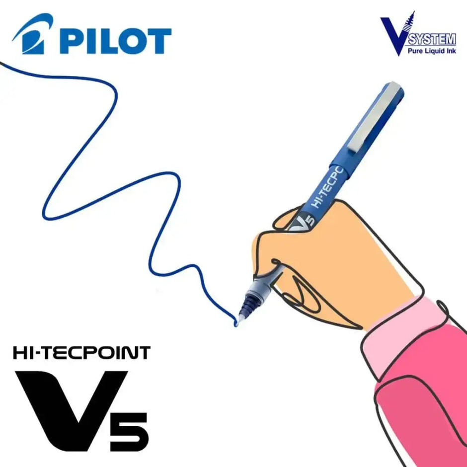 Pilot Hi-Tecpoint V5 0.5mm Extra Fine Point Pure Liquid Ink Roller Ball Pen in use and drawing.